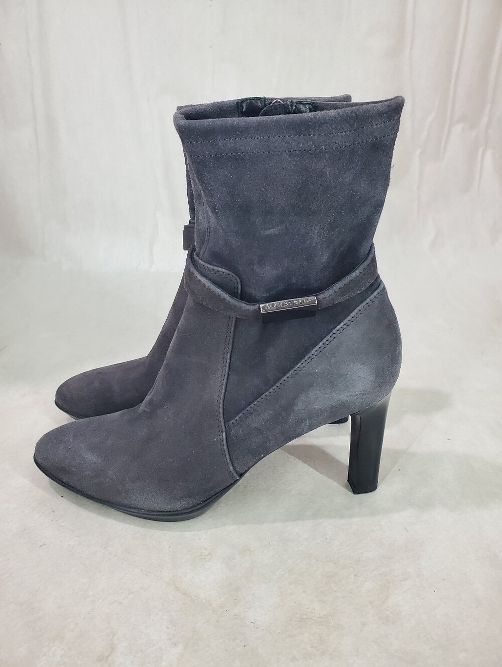 Aquatalia Dark Gray/Grey Suede Leather Heeled Ankle Boots size 7.5